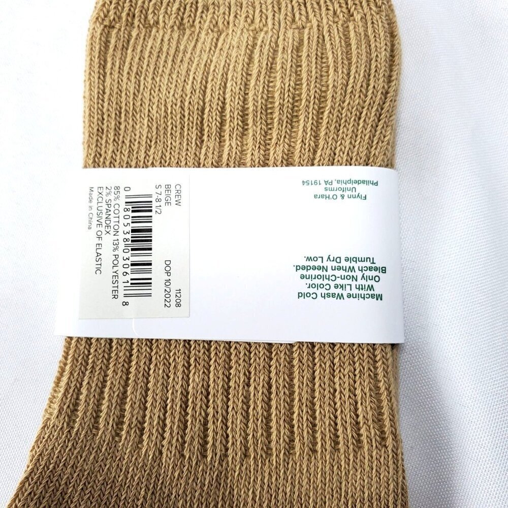 Flynn OHara Beige Crew Socks S 7-8.5 Cotton-Spandex Blend Uniform Made In China - Picture 4 of 5